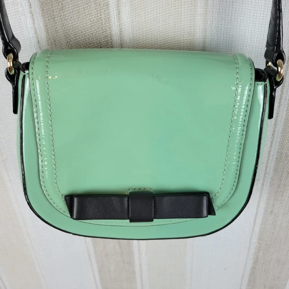 Kate Spade Jade Chelsea Park Crossbody‎ Bag Purse Mint Green Black Leather